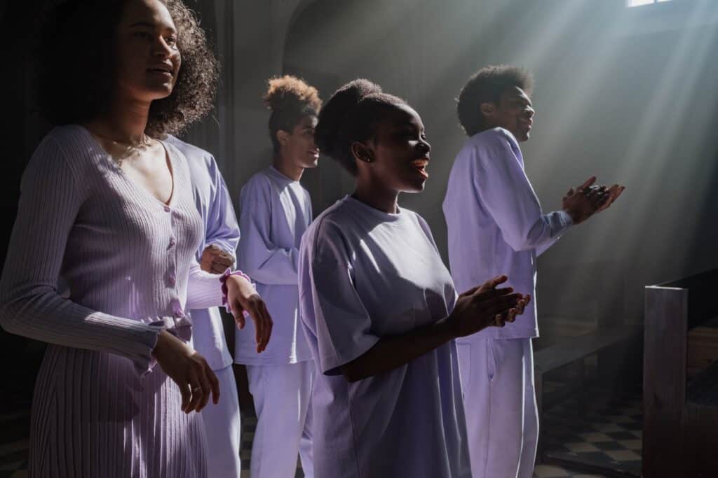 choir singing in a church